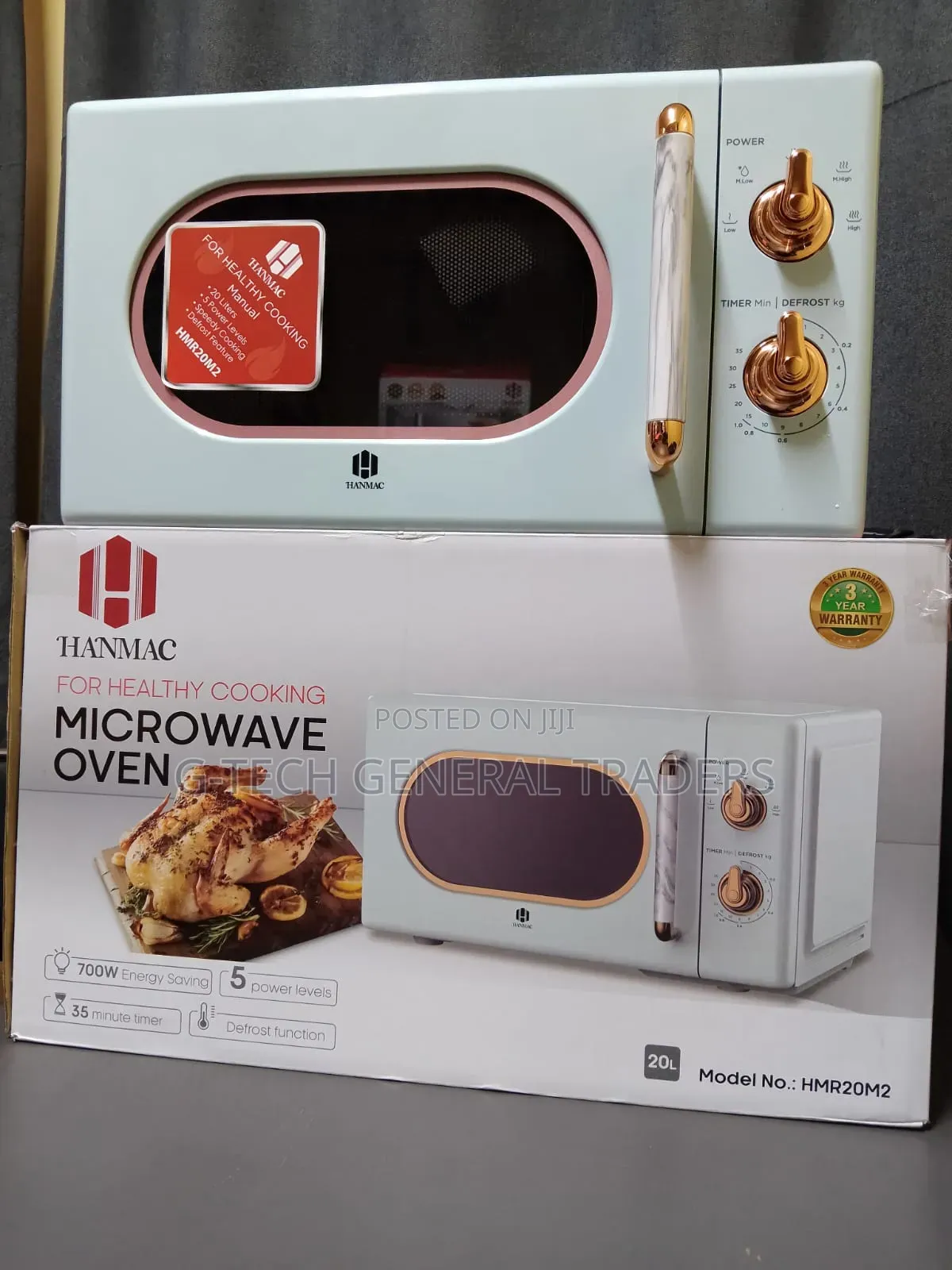 Hanmac 20l White Knob Microwave Oven With Silver Lining
