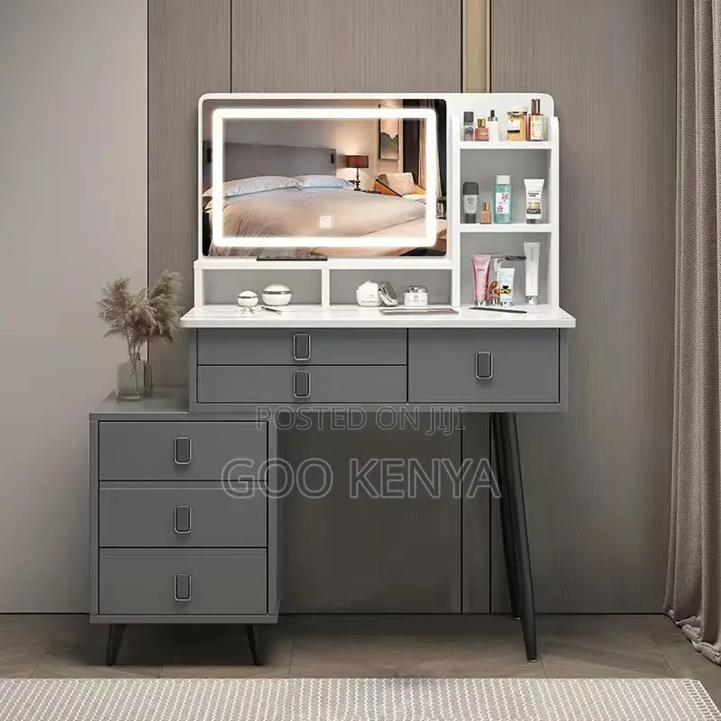 Dresser; Modern Dressing Table With Storage and Comfortable Stool