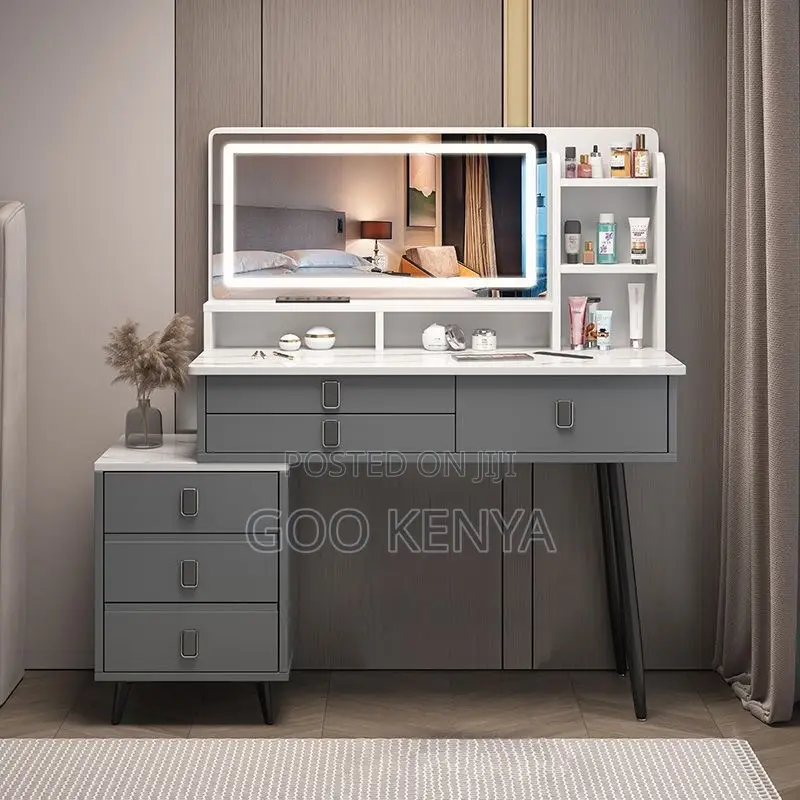 Dresser; Modern Dressing Table With Storage and Comfortable Stool