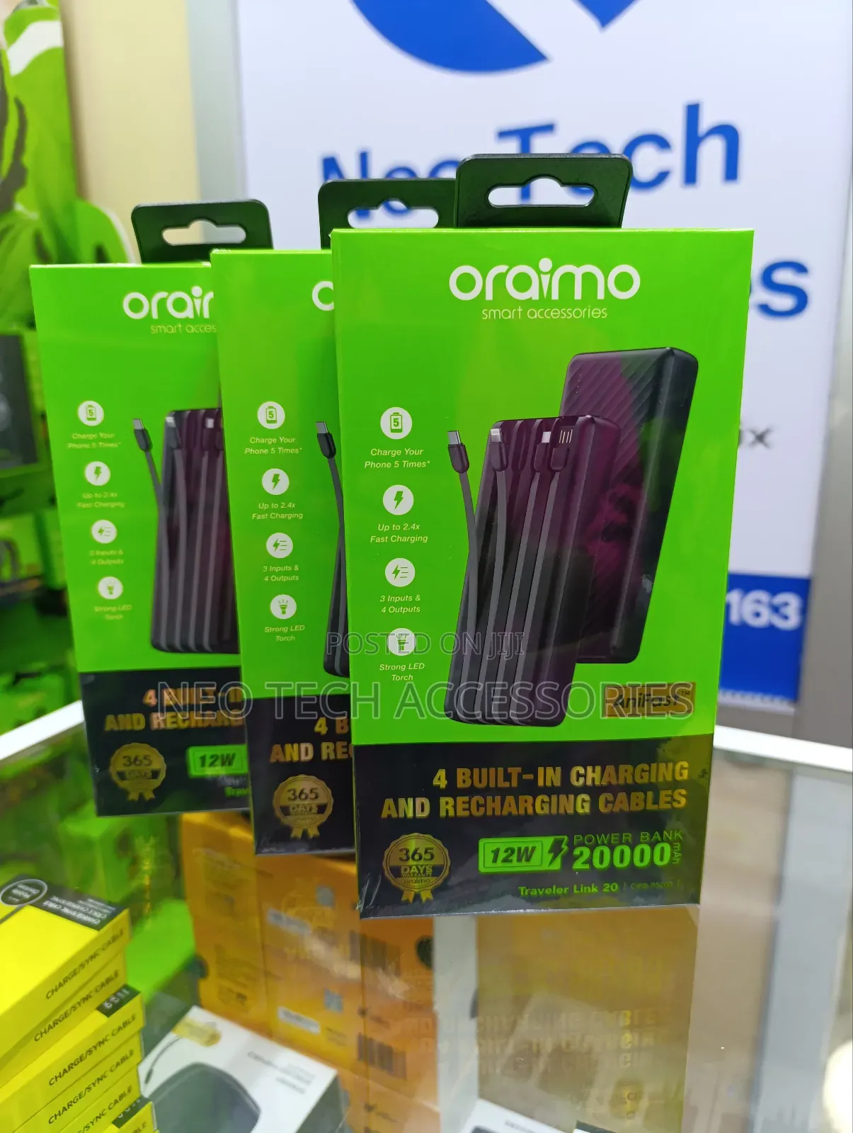 Oraimo Traveler Link 20 20000mah 12w Power Bank- With Inbuilt Cables