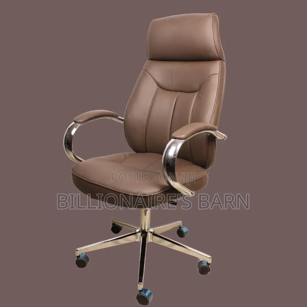 Brown Executive Leather Chair With High Back Chrome Base