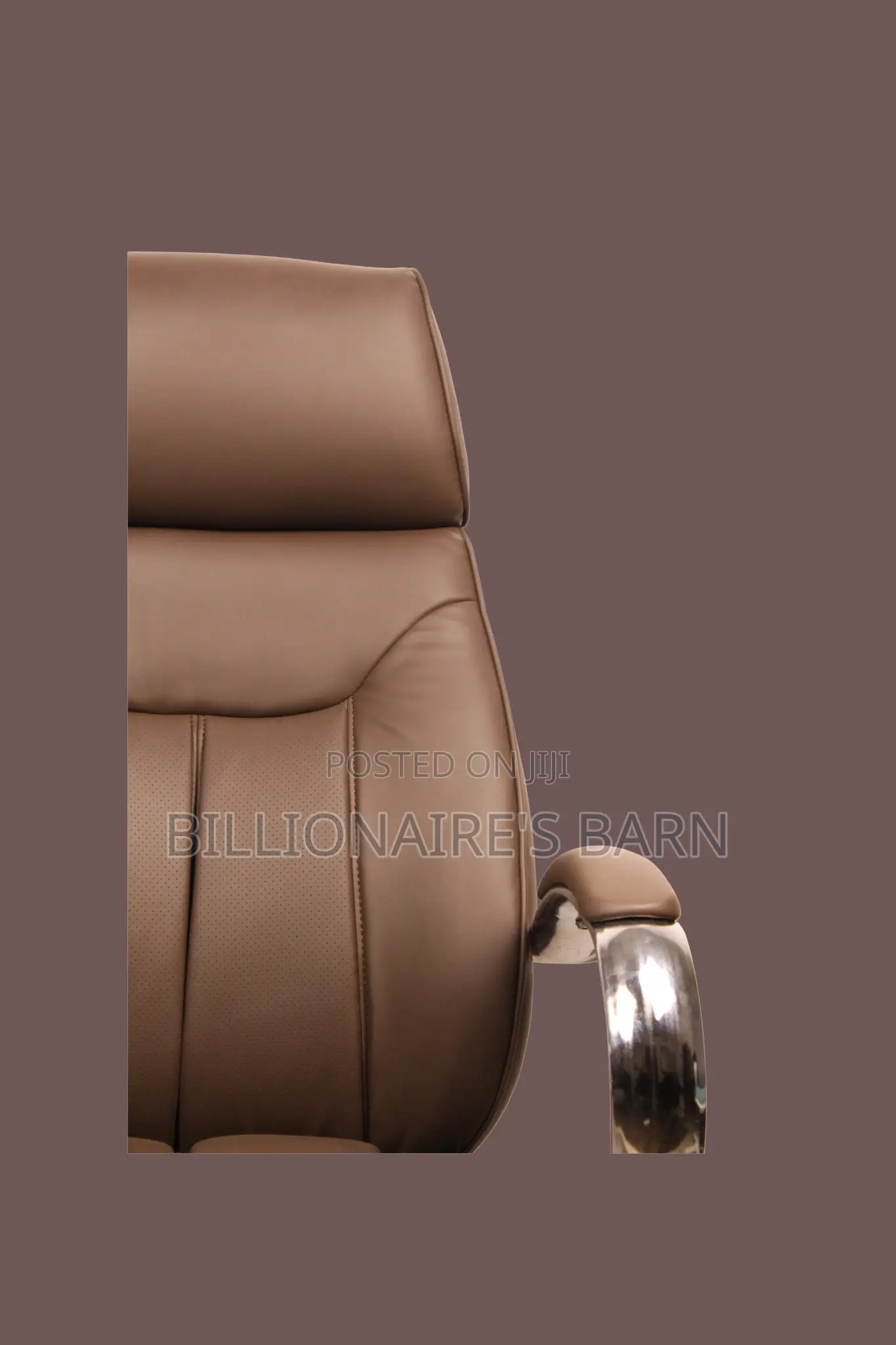 Brown Executive Leather Chair With High Back Chrome Base