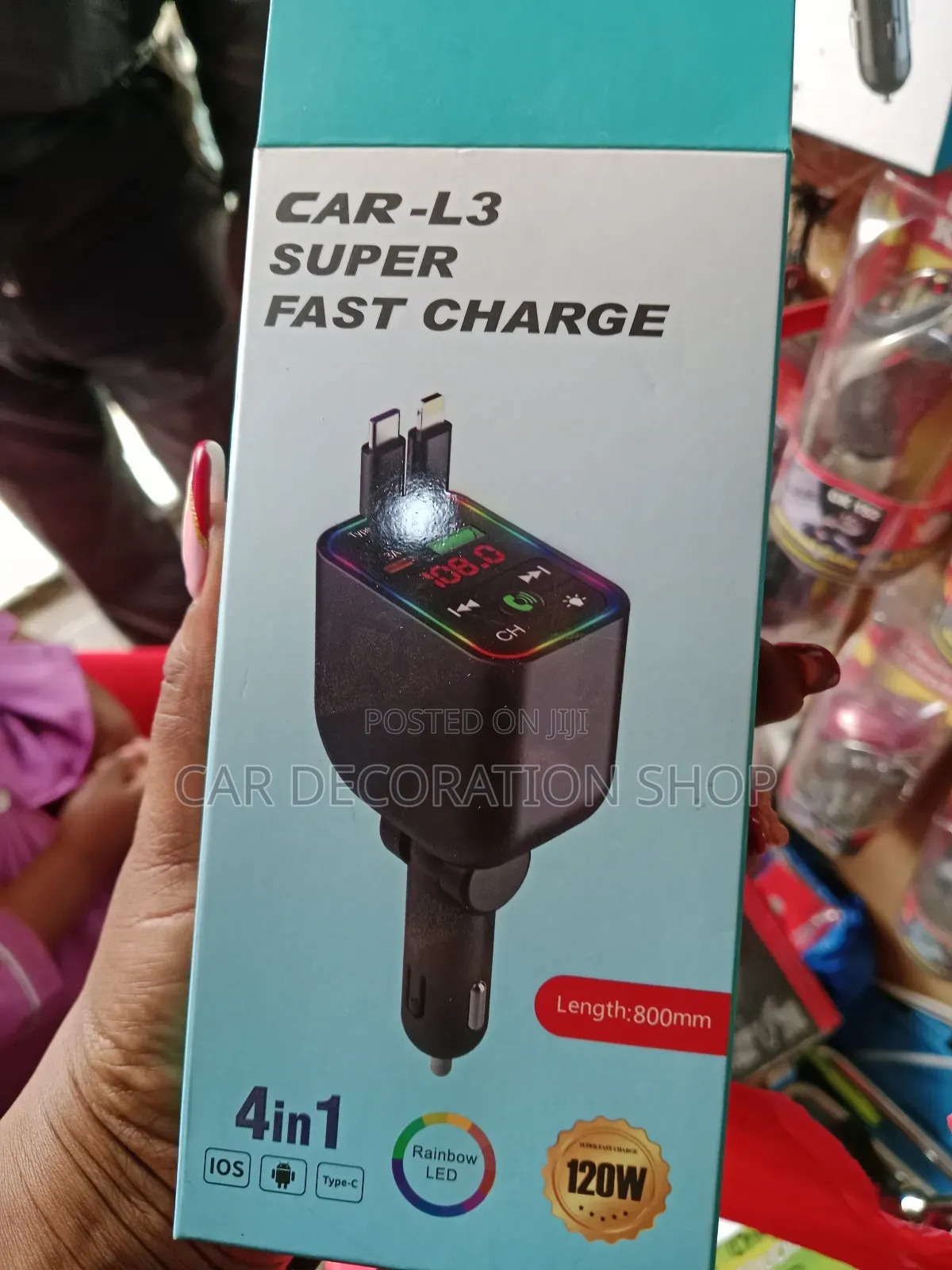 Retractable Car Charger With 2 Cables