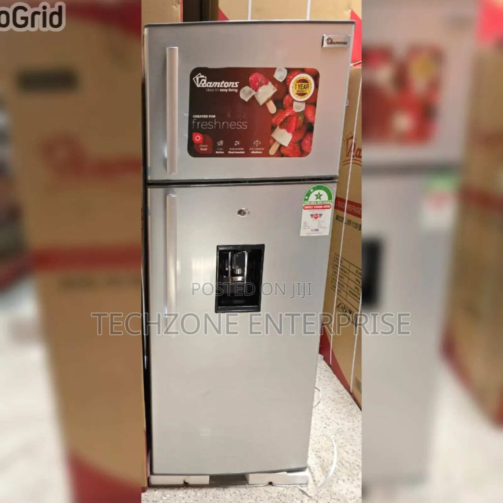 Ramtons 213 Liters 2 Door Direct Cool Fridge + Dispenser, Silver 