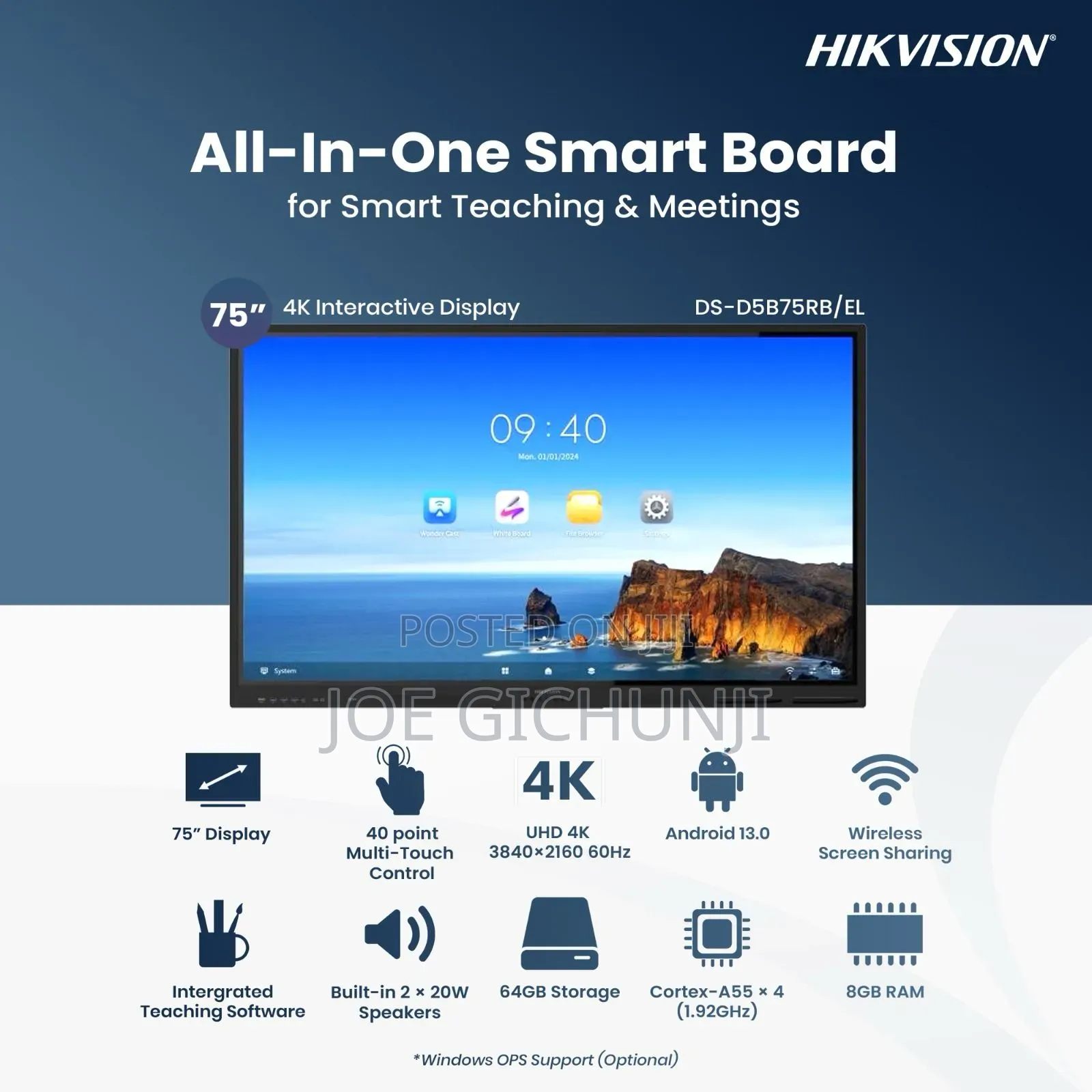 Hikvision Ds-d5b75rb/El 75-inch 4k Interactive Display
