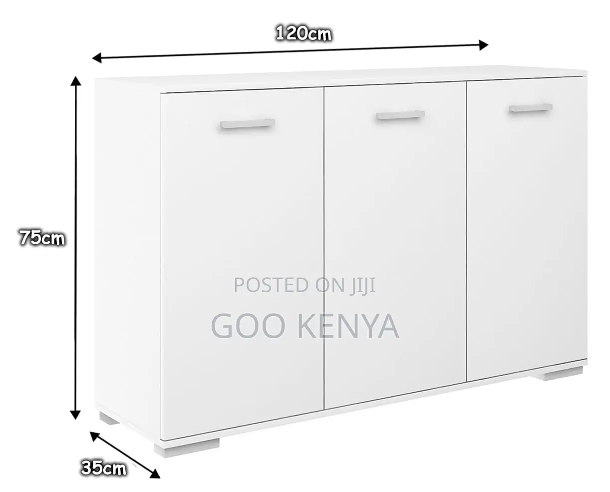 Office Cupboard; Elegant 3-Door White Wooden Sideboard