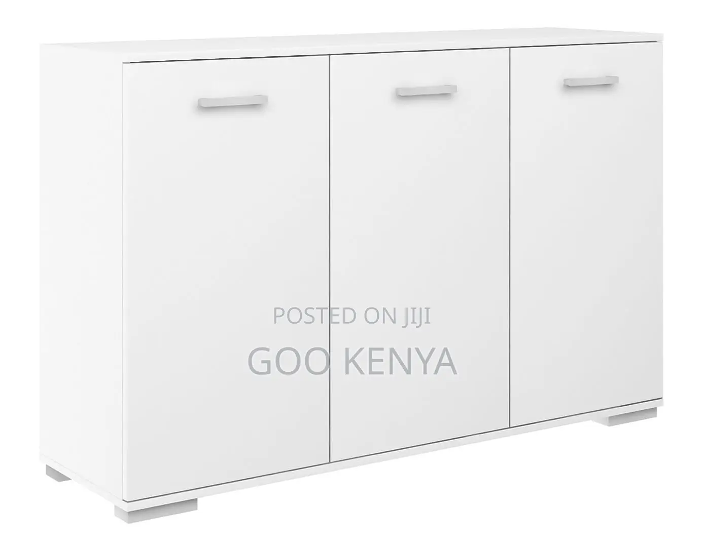 Office Cupboard; Elegant 3-Door White Wooden Sideboard