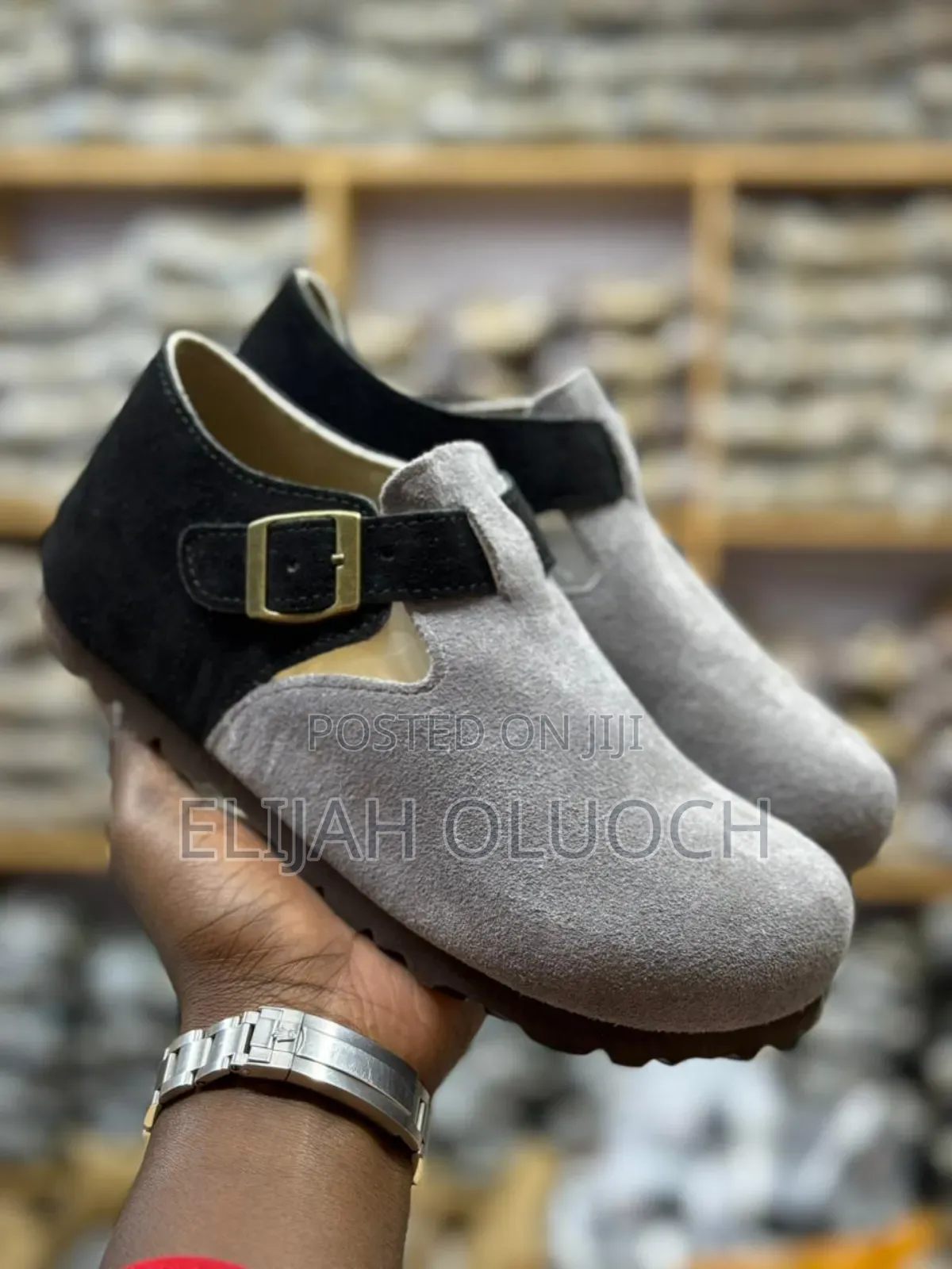 Birkenstock Leather Shoes/Clogs Grey Black