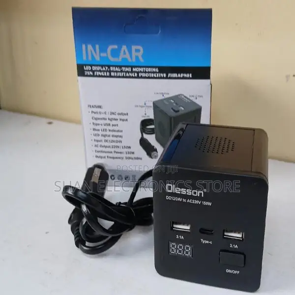 150w Socket 2type-C+2usb Car Charger Car Power Inverter