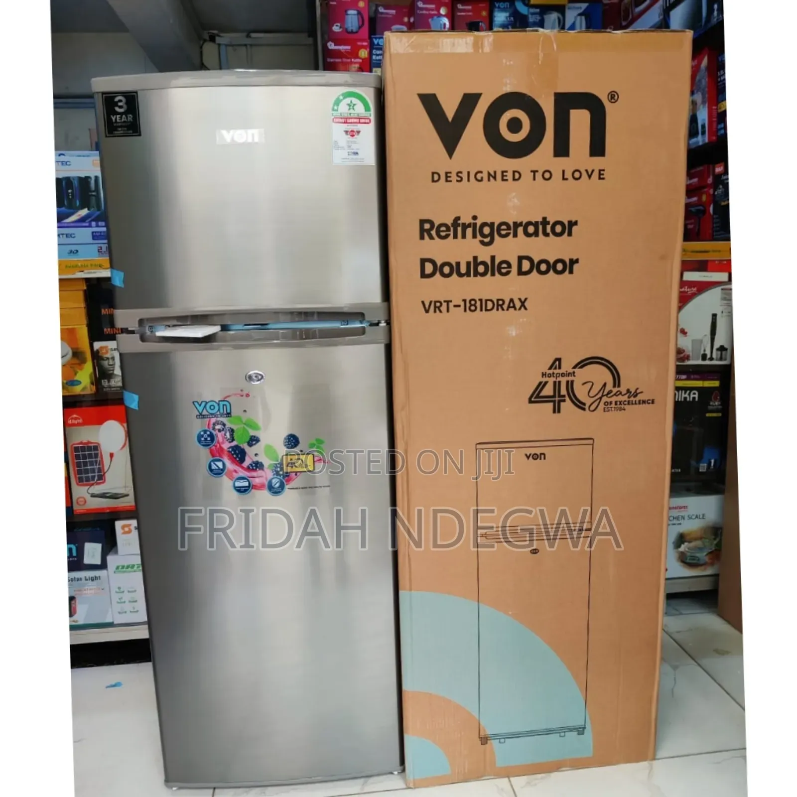 Von Double Door Fridge 181litres Direct Cool