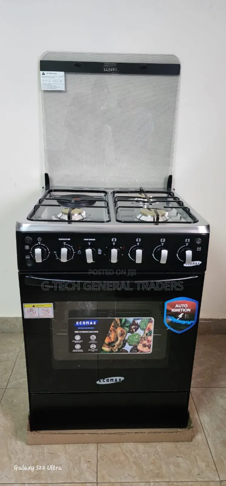 Ecomax Black 60*60 3gas+1hotplate Cooker With Rapid Hotplate