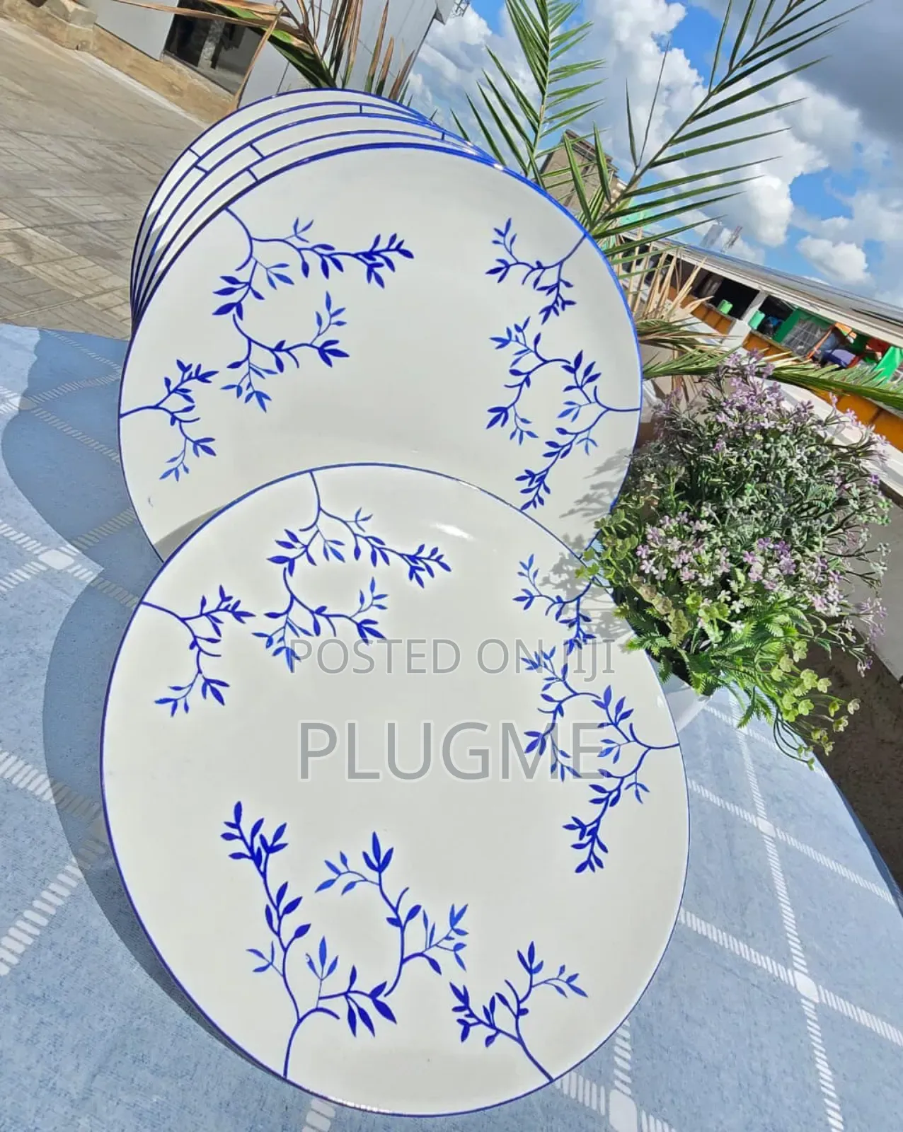 6pcs White Blue Ceramic Plate