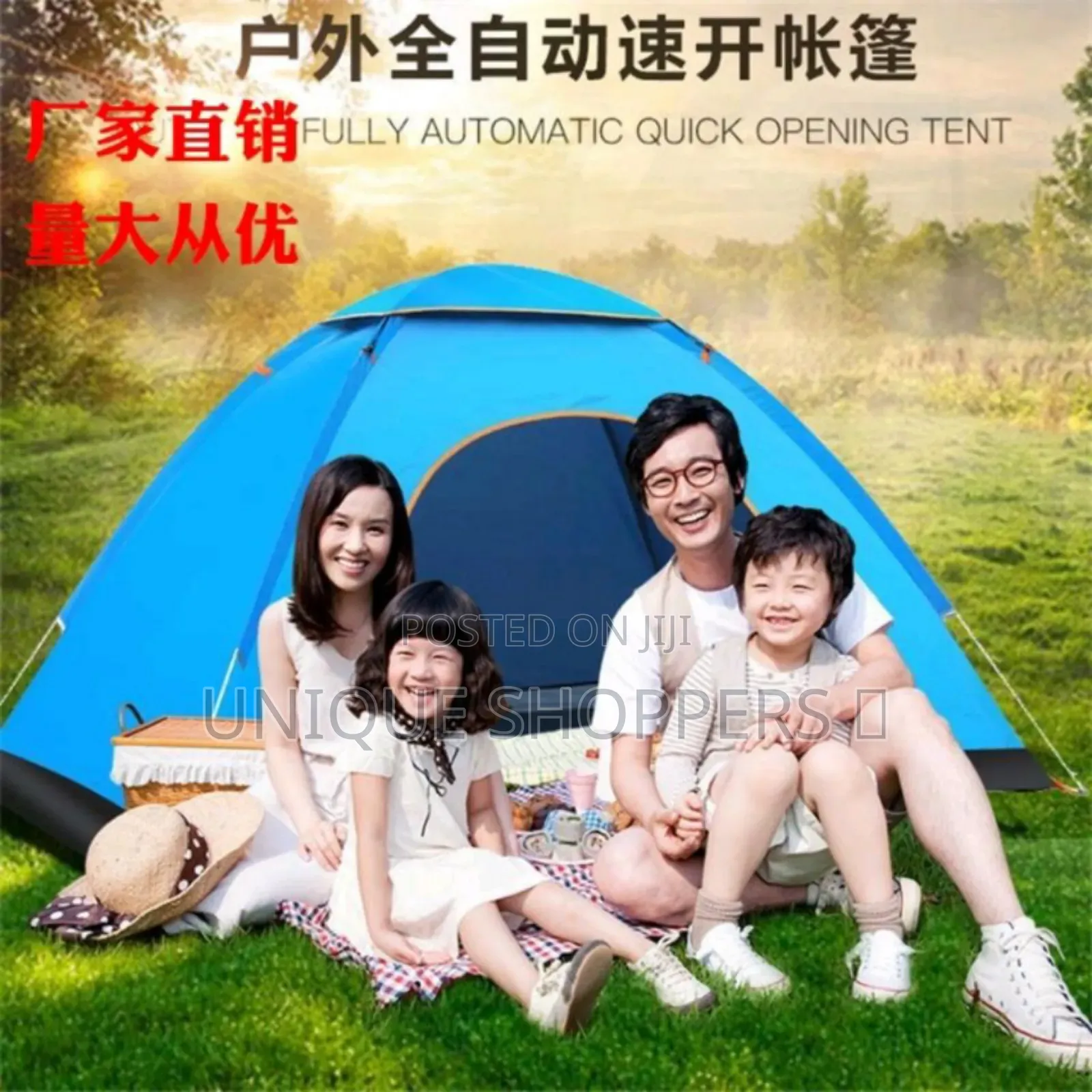 Foldable Camping Tent Cm 3-4 People Moisture-Proof Mat