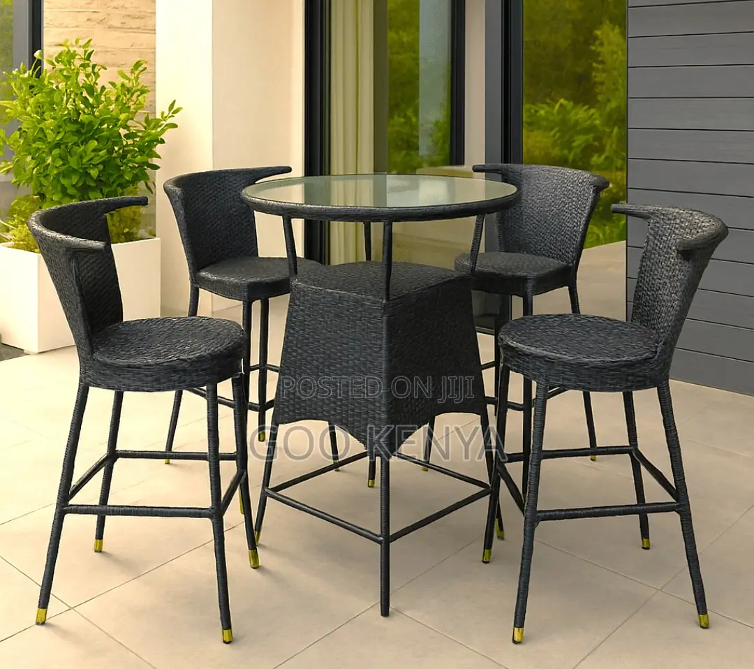 Bar Set; Modern Outdoor Wicker Bistro Bar Set