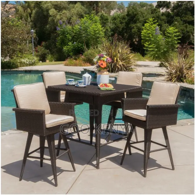Bar Set; Modern Outdoor Wicker Bistro Bar Set