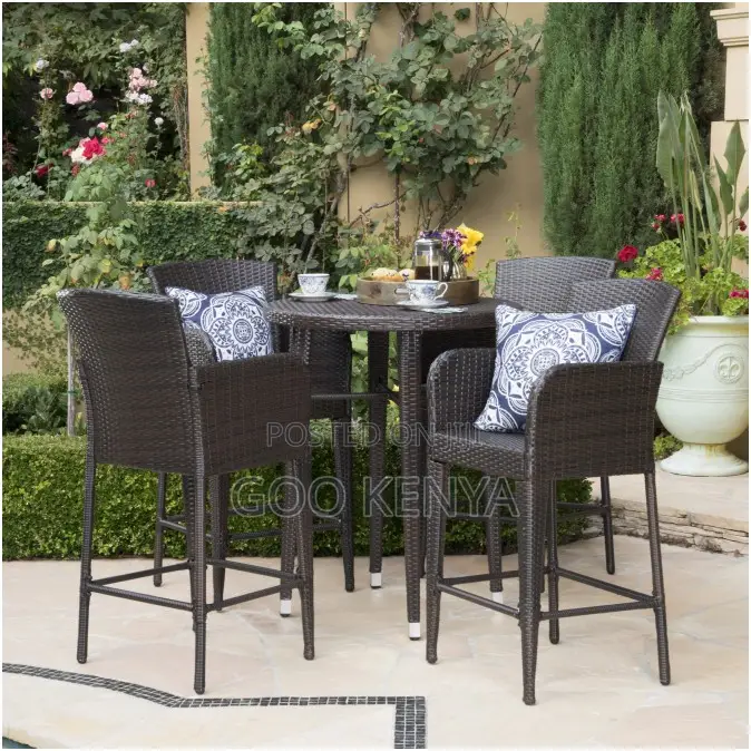 Bar Set; Modern Outdoor Wicker Bistro Bar Set