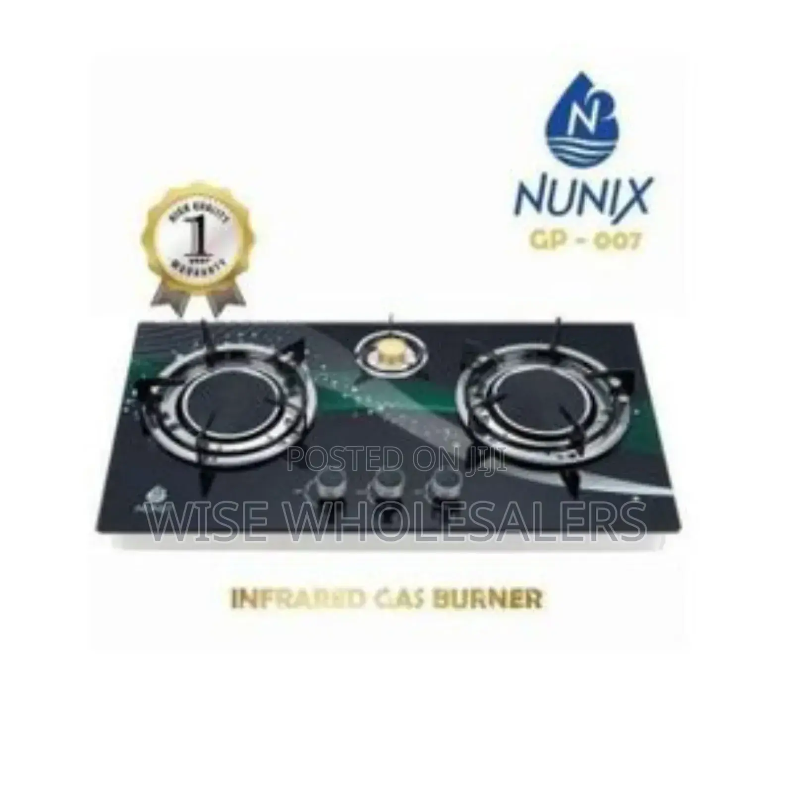 Nunix Gc-007 Auto Ignition Table Top Glass Top 2 Burner Gas Cooker