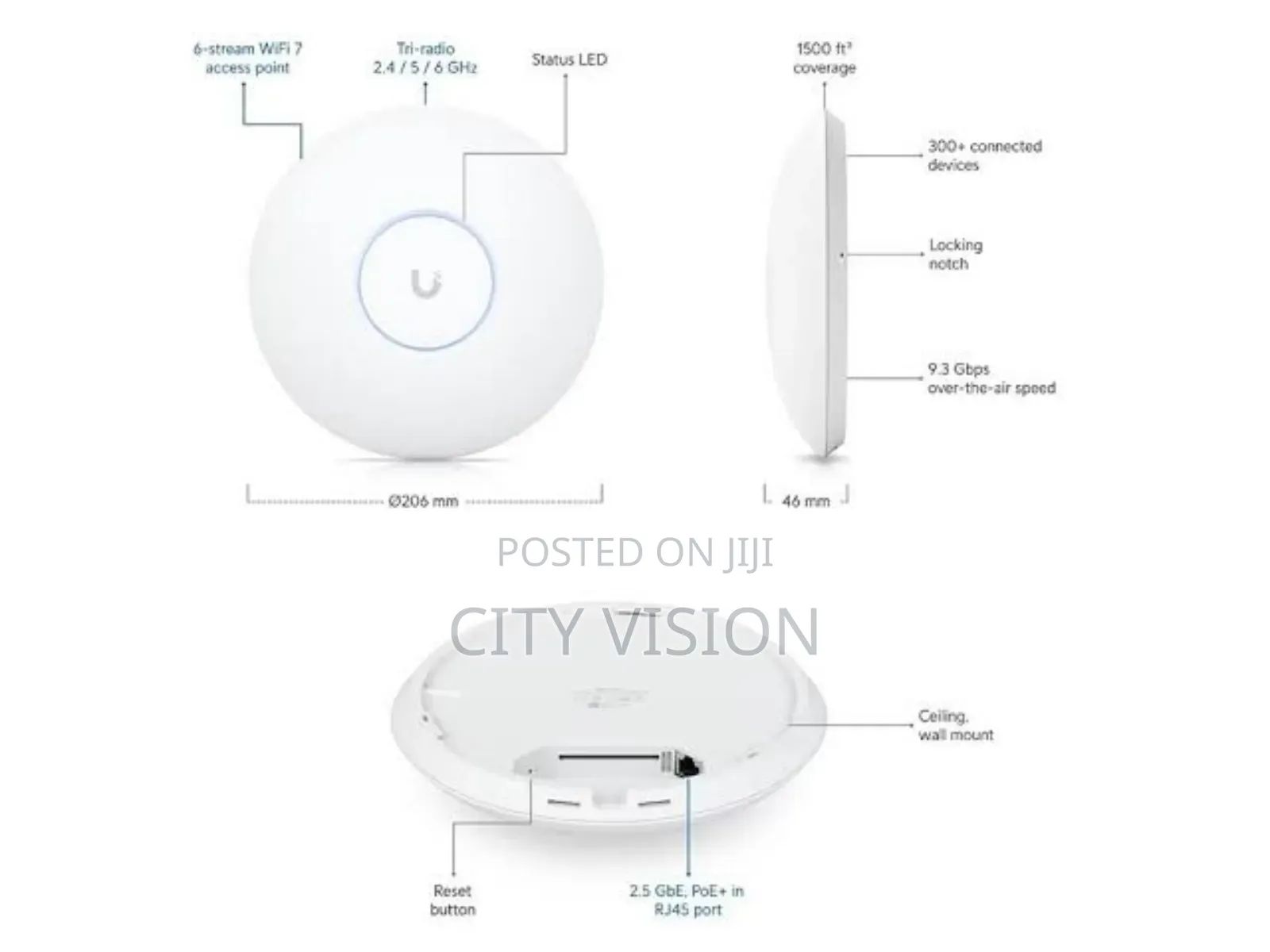 Ubiquiti U7 Pro Max Ceiling Mount Wifi 7 Ap With 8 Spatial Streams