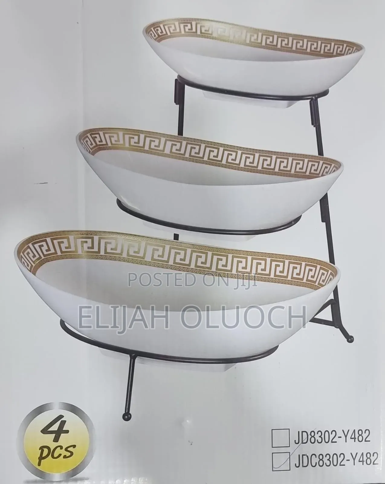 Aset of 3 Ceramic Fruit Plates on Black Metal Rack