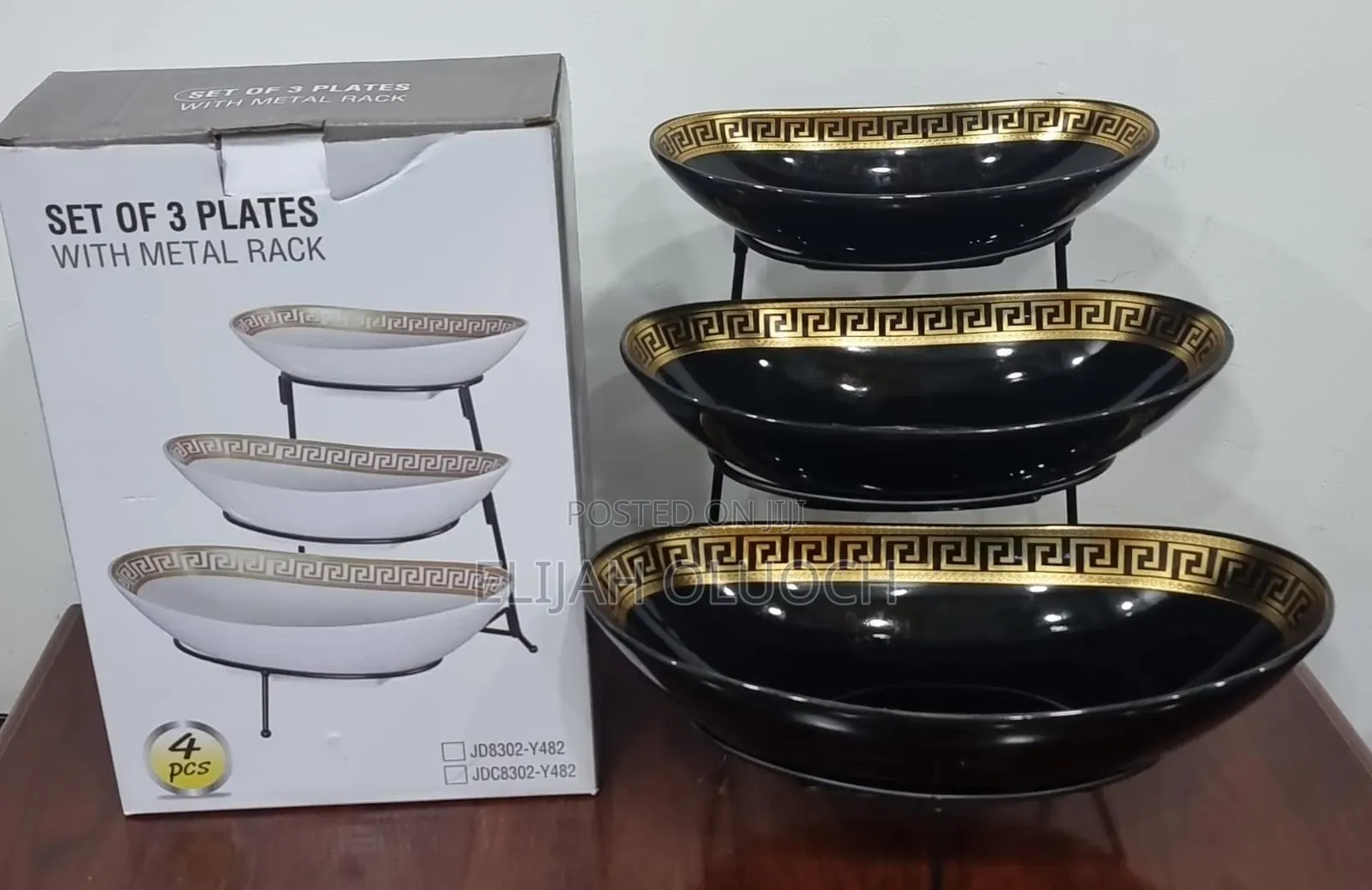 Aset of 3 Ceramic Fruit Plates on Black Metal Rack