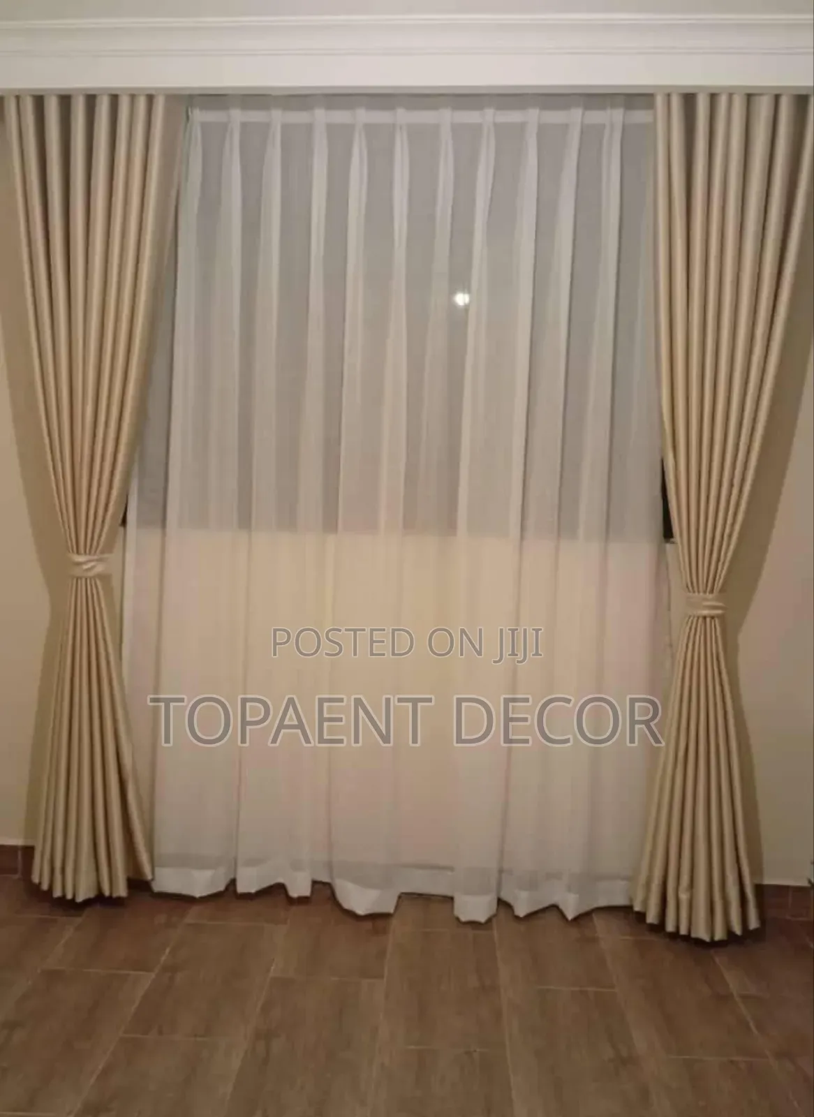Cream 2piece Window Curtains and Transparent Sheer