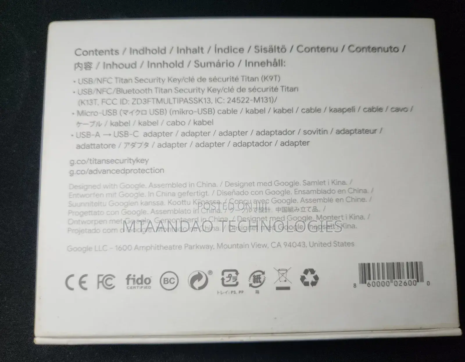 Google Titan 2fa Security Keys Usb-a/NFC/Bluetooth (New Sealed)