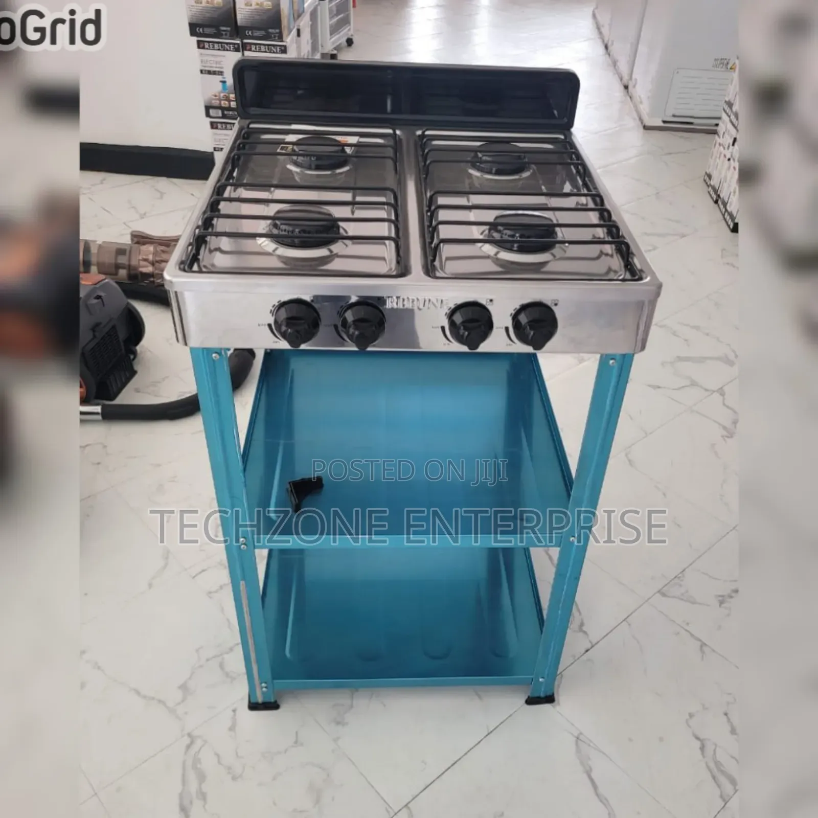 Rebune Four Burner Standing Gas Stove With Heavy Shelves 