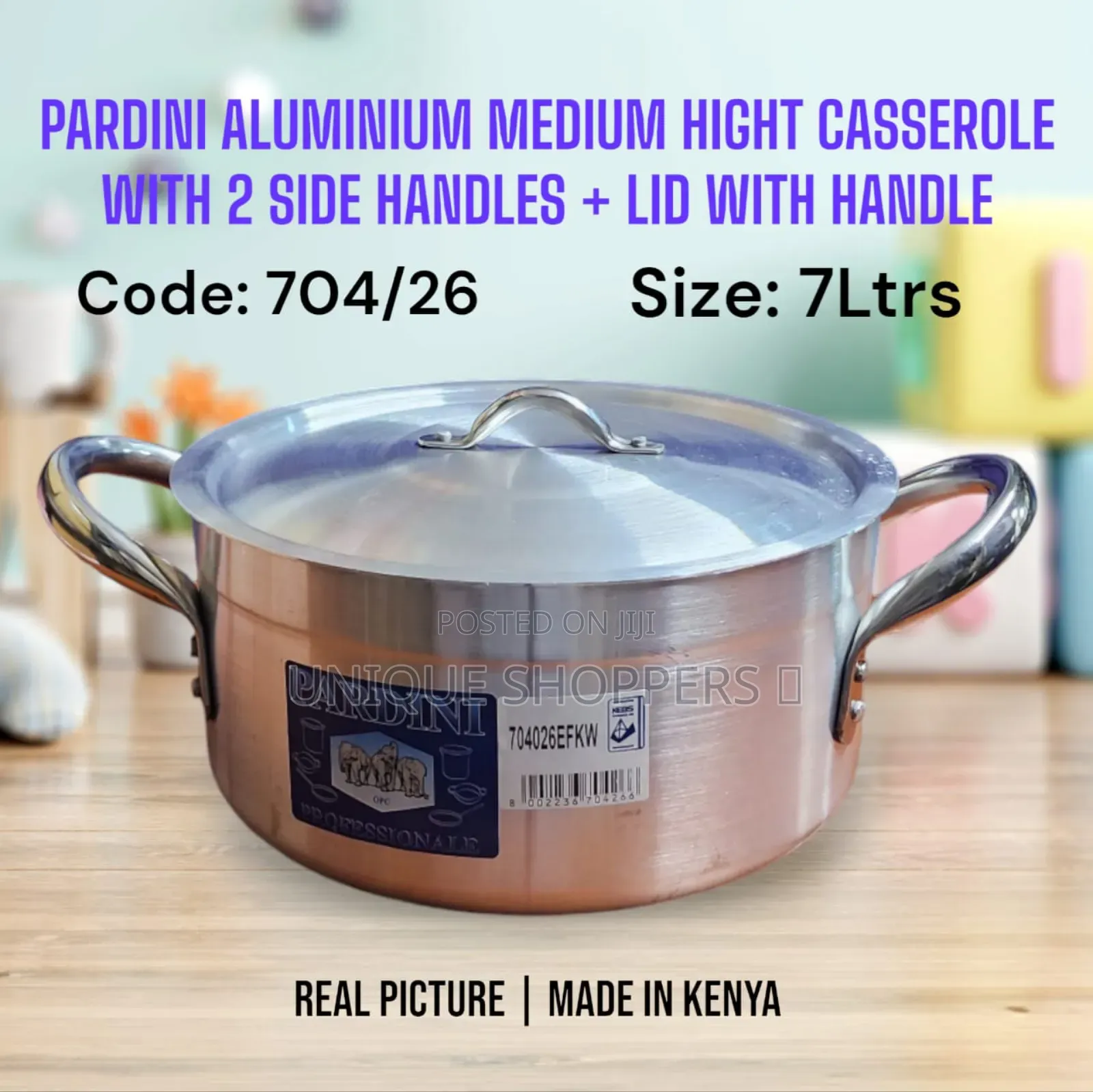 Pardini Aluminium Medium Height Casserole With 2handle and Lid 7ltr