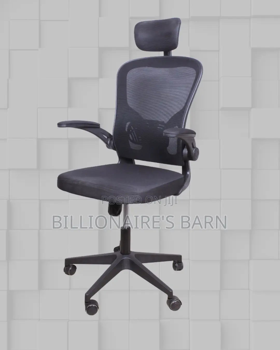 Grey Ergonomic Office Chair Flipup Arms Adjustable Headrest