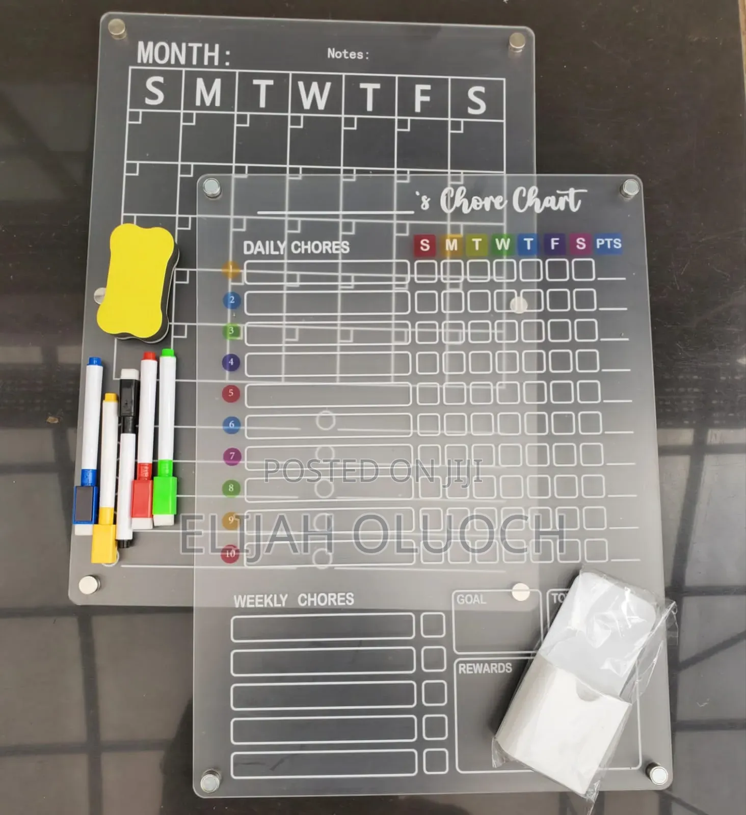 2 PCS Magnetic Chores PlannerWith 5 Pens and Eraser