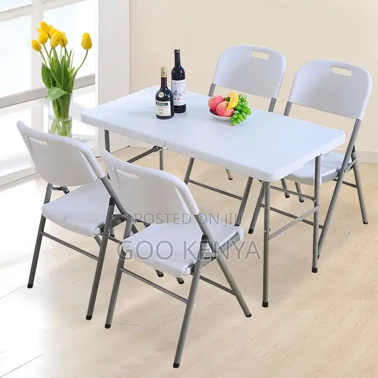 Dining Set; 4-Seater Outdoor Folding Plastic Dining Set