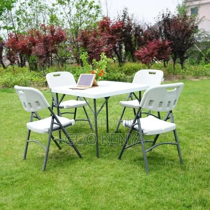 Dining Set; 4-Seater Outdoor Folding Plastic Dining Set