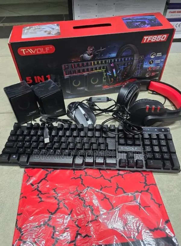 T-Wolf 5 in 1 Gaming Keyboard Combo Speakers, Mouse Pad Headphones