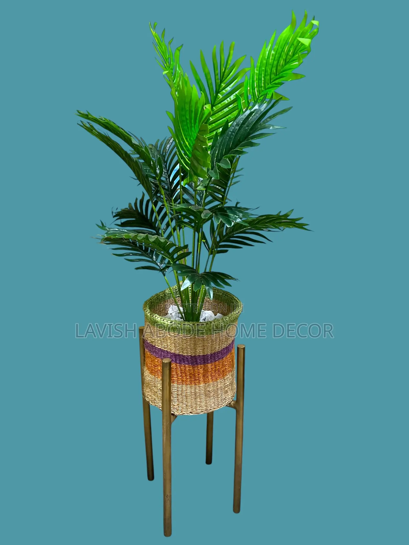 Artificial Plant in a African Kiondo Basket and Metallic Stand