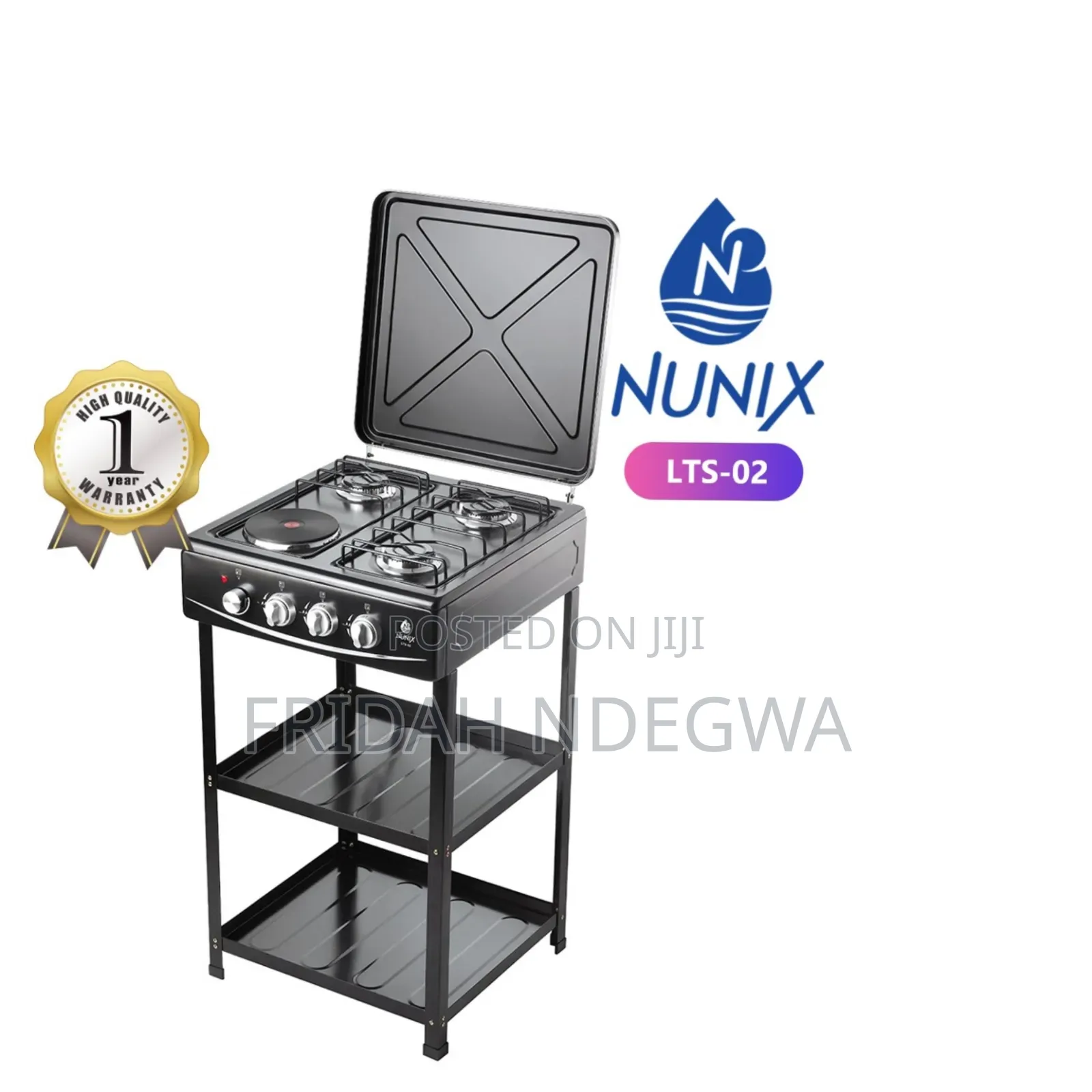Nunix Cooker 3 Gas +1 Electric Plate Standing Cooker Plus Shelves