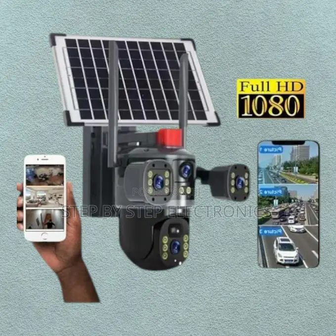 Stand Alone 3 Pictures 12mp 4g PTZ Rotating 4 Eyes Solar CCTV Camera