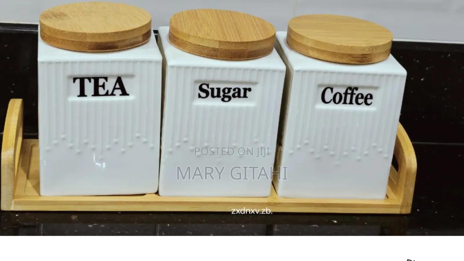 3pcs Ceramic Canisters Set With Bamboo Stand