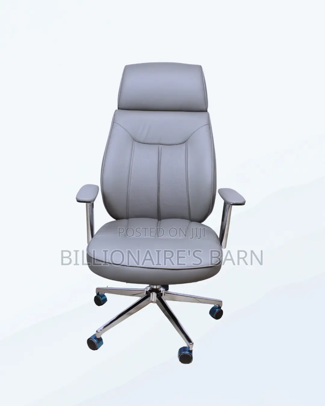 Sleek Grey Executive Leather Office Chair — Smooth-Rolling Mobility