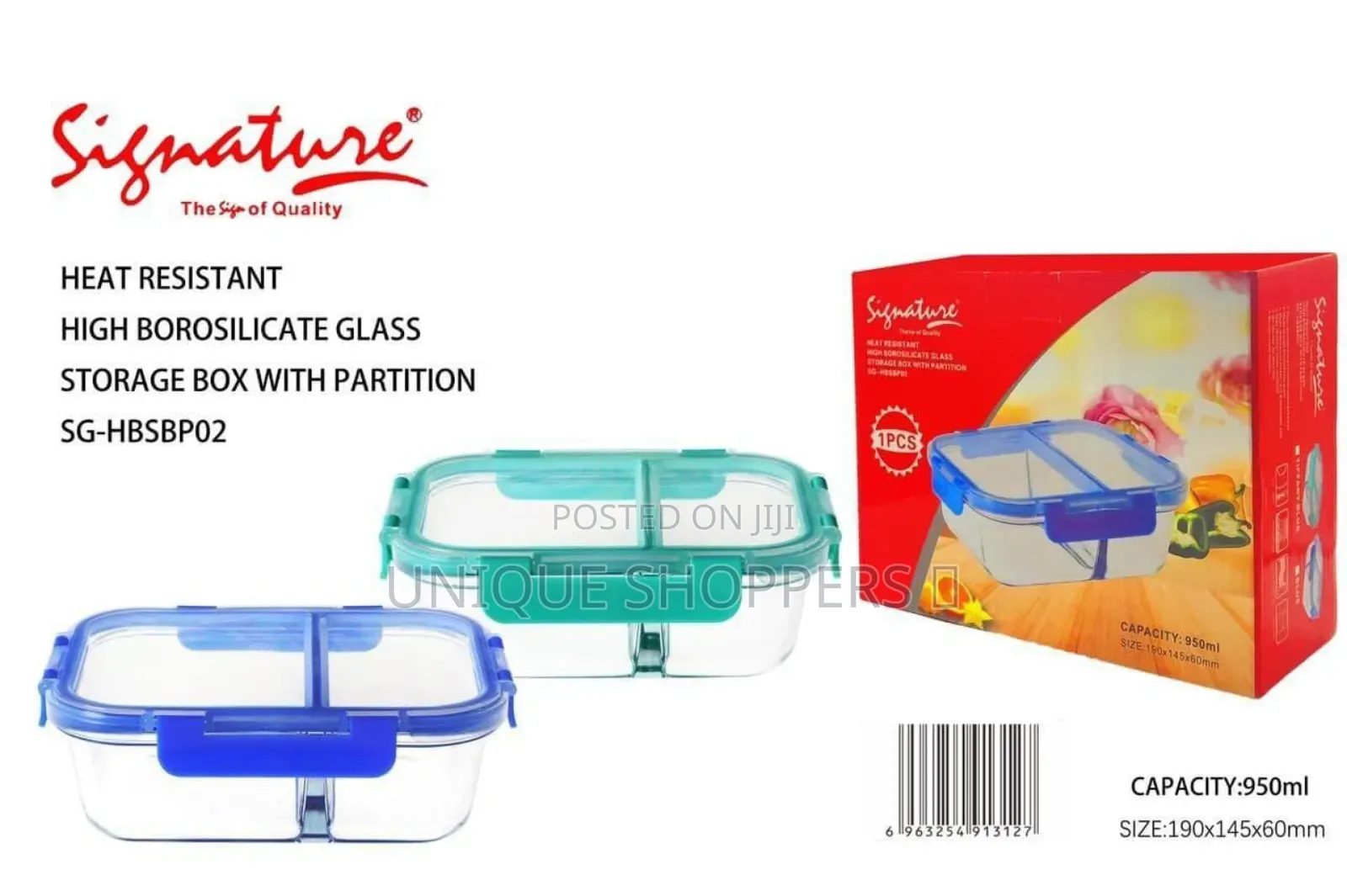 Sghbsbp02 Signature High Borosilicate Glass Storage Boxpartition 950ml