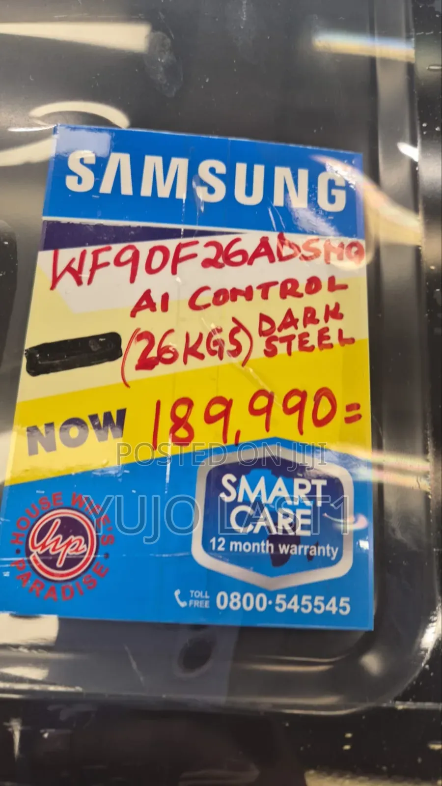 Samsung 26kg Bespoke Ai Front Load Washing Machine Wf90f26adsnq