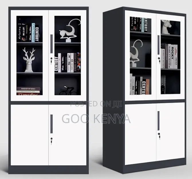 Office Cabinet; 4-Door Steel Office Storage Cabinet With Glass Doors