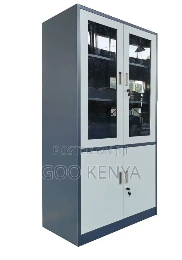 Office Cabinet; 4-Door Steel Office Storage Cabinet With Glass Doors