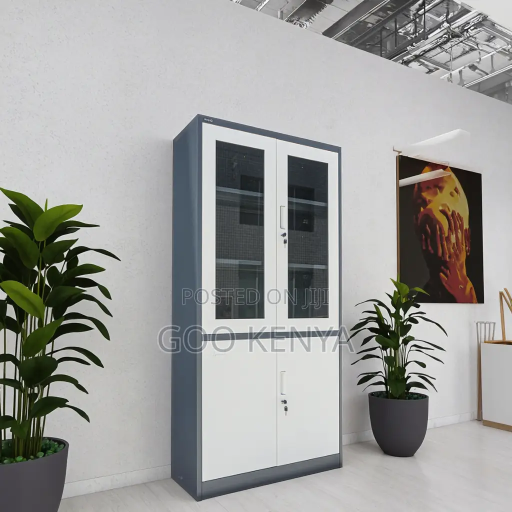 Office Cabinet; 4-Door Steel Office Storage Cabinet With Glass Doors