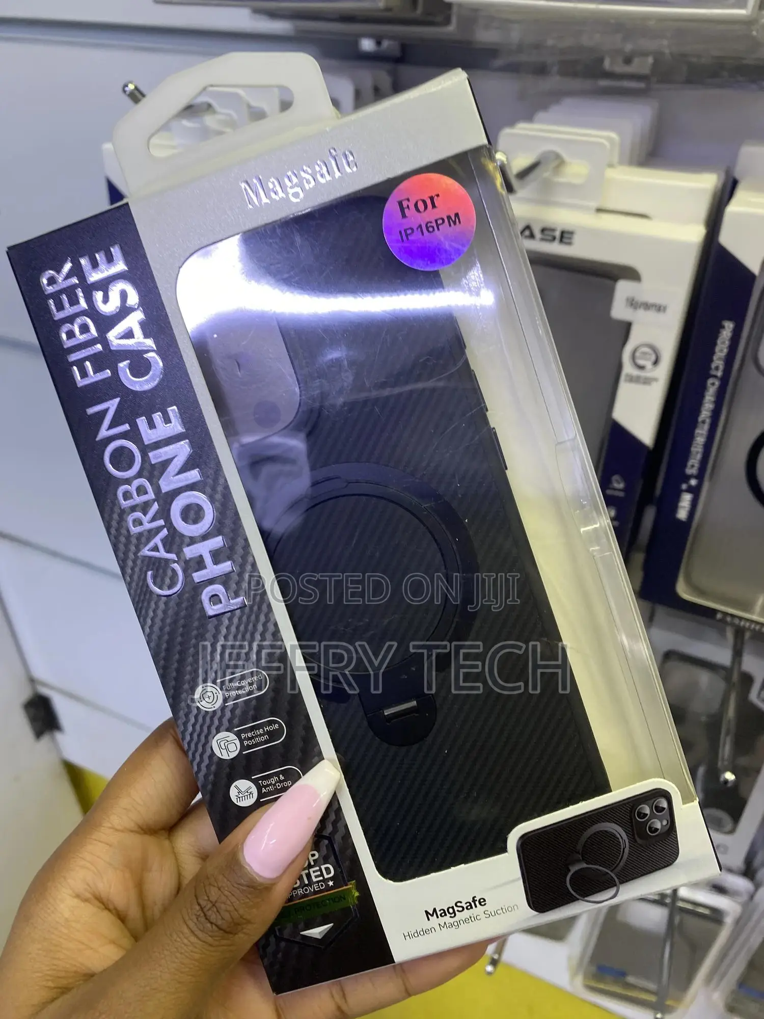 Adirmi iPhone 16 Pro Max Carbon Fiber Case With Ring Magsafe Stand