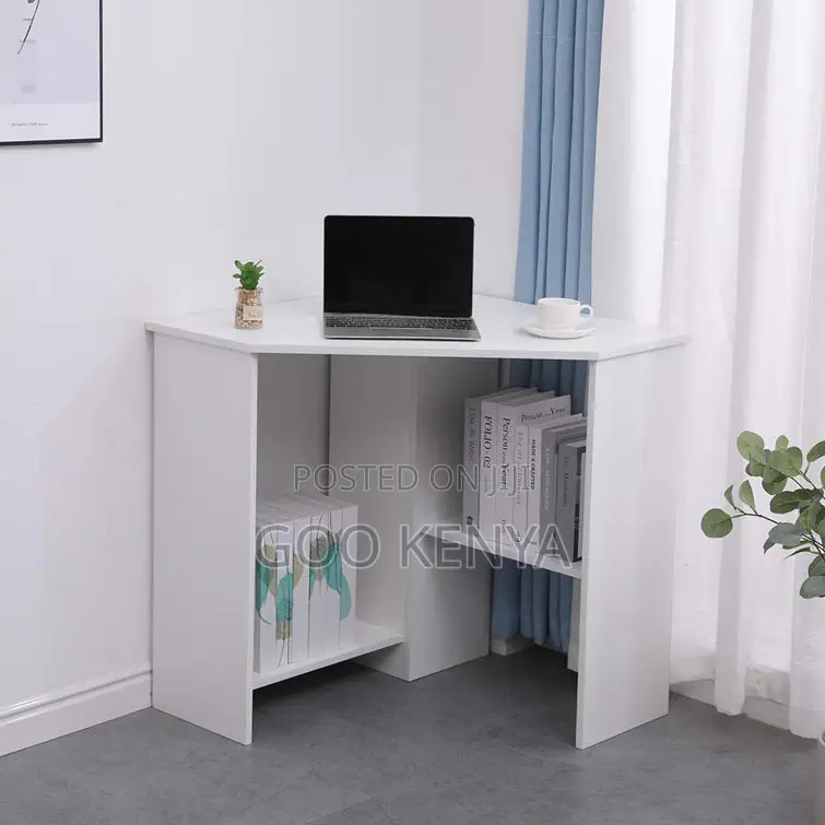 Home Office Desk; White Wooden Home Office Laptop Desk With Shelves