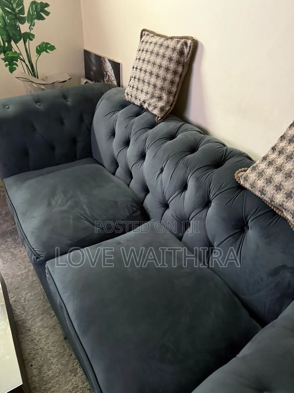Grey 4-Seater Velvet Couch
