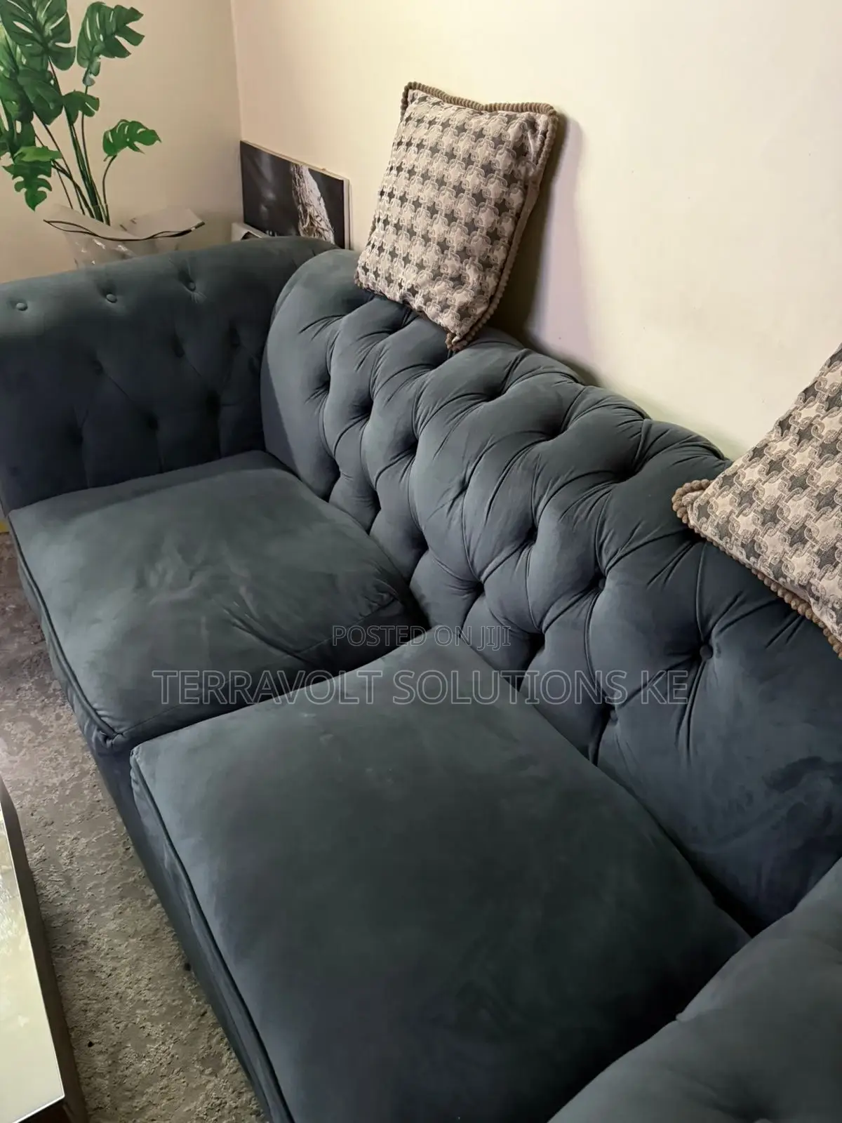 Grey 4-Seater Velvet Couch
