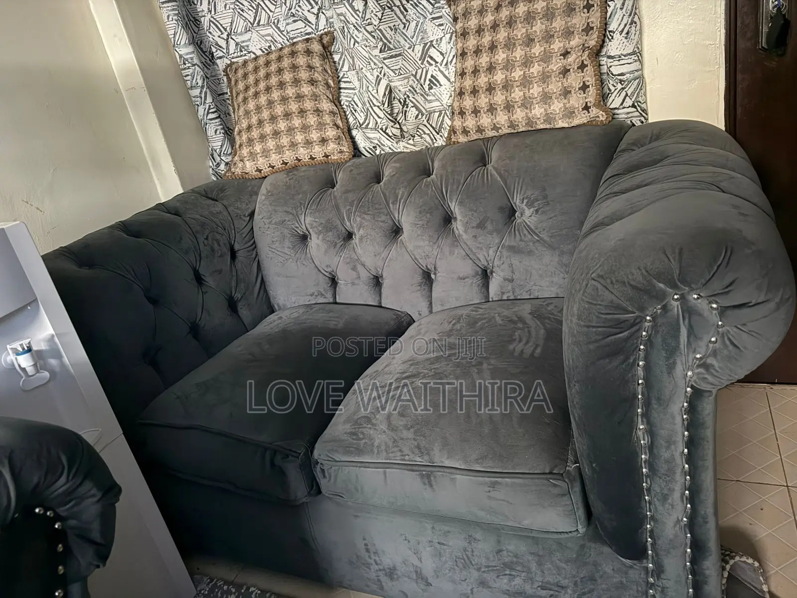 Grey 4-Seater Velvet Couch