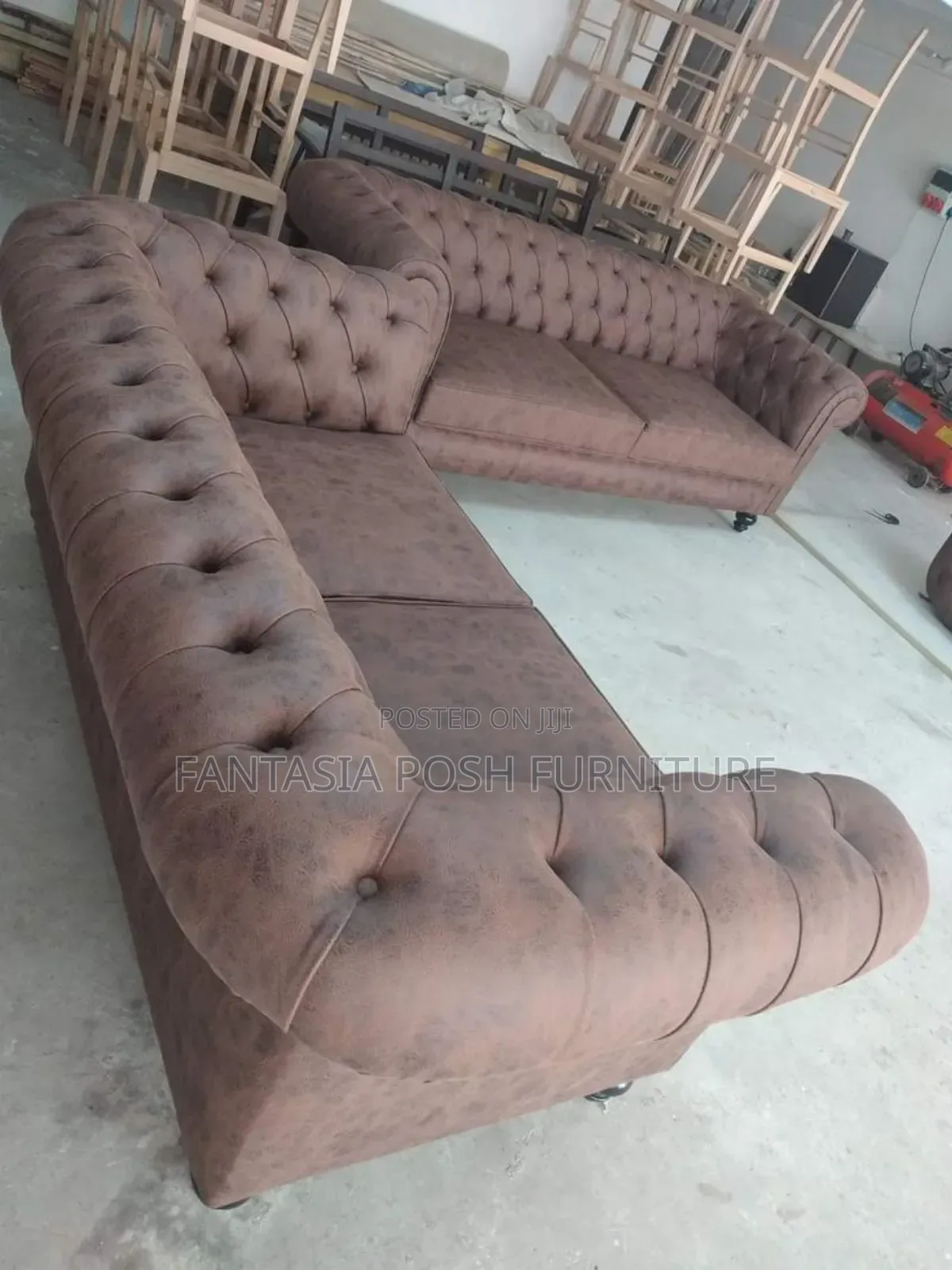 Brown Fabric Chesterfield 2(2-Seater) Sectional Sofa