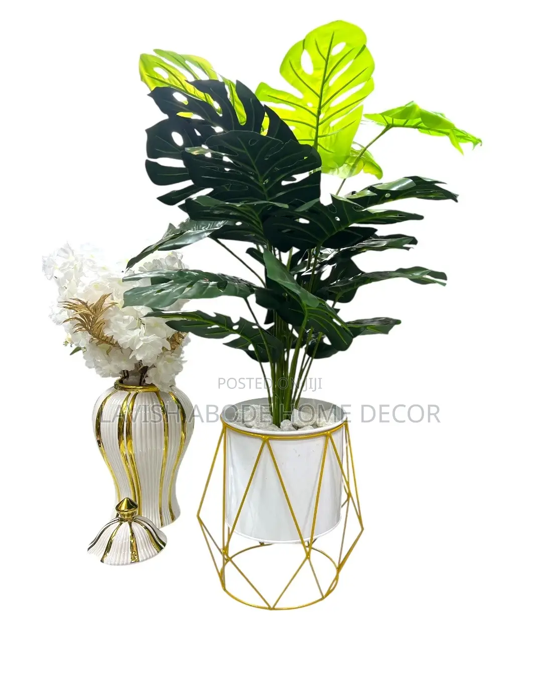 Nordic Stylish Plant Pot With Artificial Monstera Plant in White